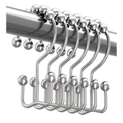 Titanker Shower Curtain Hooks Rings, Rust-Resistant Metal Double Glide Shower Hooks for Bathroom Shower Rods Curtains, Set of 12 Hooks - Chrome