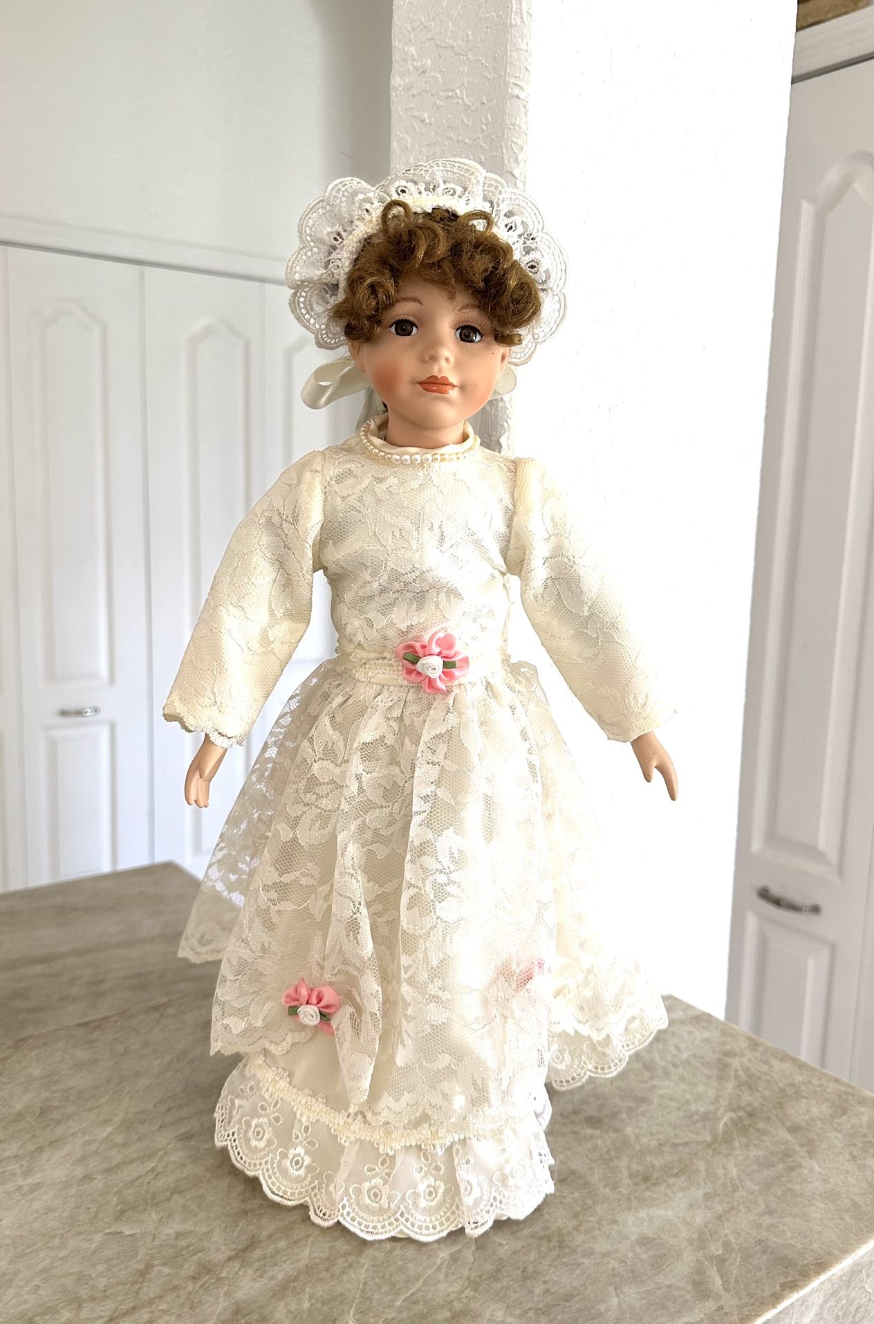 Victorian Vintage Porcelain Doll with Stand