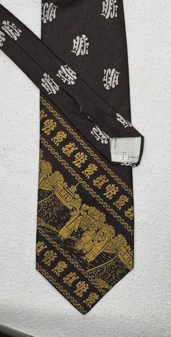 Asian Design Yellow On Brown, Beige Asian Symbols Tie