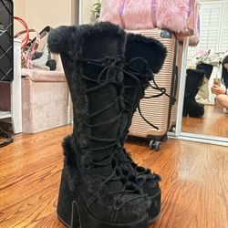Black Furry Demonia Platform boots