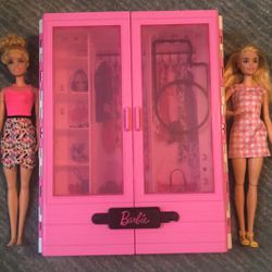 Barbie Doll Pink Case and 2 Dolls 