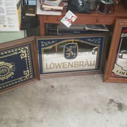 Lot Of 3 Vintage Mirrored Beer Signs. Miller, Lowenbrau, Henry Weinhard