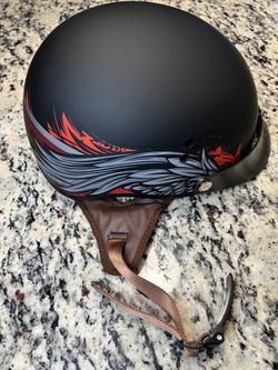 VCAN Sports V58 Matte Black/Phoenix Medium Half Shell Motorcycle Helmet