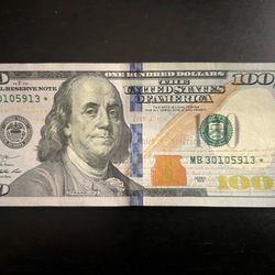 100 Dollar Bill with a Star Note From 2013