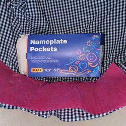 Nameplate Pocket, Name Tag Pockets for Desks, 19.3" x 5.7" Non-Woven Fabric Adhesive Clear Nametag Sleeves Covers for Student Desks, Classroom Supplie