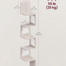 VASAGLE 5-Tier Corner Shelf Wall Mounted PVC Rattan Sides Boho Style - Oatmeal Beige