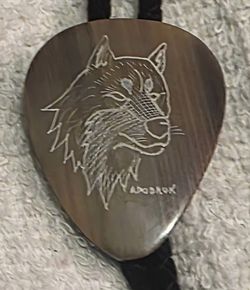 Vintage Metal Bolo Tie, Nice Stone Design with Wolf, Nature, Wildlife, Apodruk, Nice Design, Nice Western Design, 1 3/4" x 1 1/4", Quality, Heavy Duty