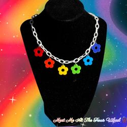 Rainbow Daisy Flower Necklace Choker Rave Girls Outfit EDC Nocturnal Wonderland Lost Lands 