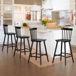 24Inch Black Solid Wood Barstool Set Of 4 