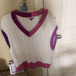 Brand New White Sweater Vest.  With Colorful Bottom And Armpit Medium