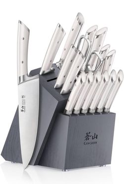 Cangshan OLYMPUS Series 17-Piece Knife Block Set, German Steel, Gray Wood Block (White)