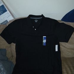 George Men’s Polo Shirt Black 3-Button Collar Short Sleeve Knit