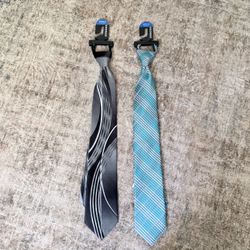 NEW Set of 2 George Men's Zipper Neckties (Black/Grey & Aqua Blue Plaid)