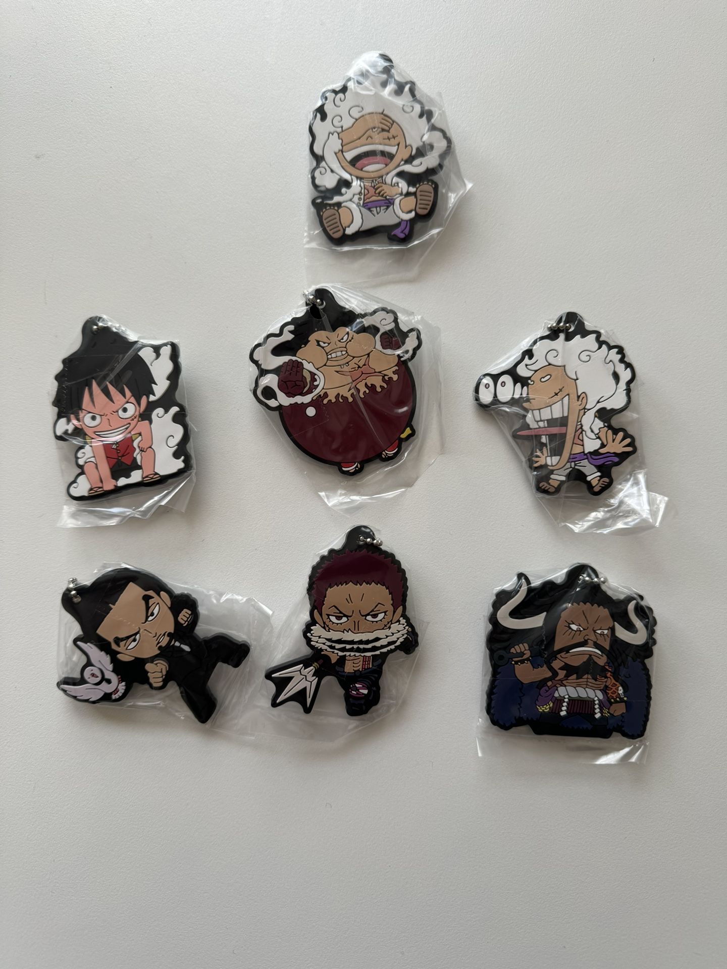 One Piece Anime Gachapon Keychain set - Gear 5 Luffy, Kaido, Rob Lucci, Katakuri