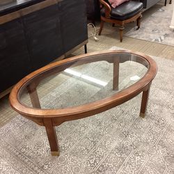 Oval Wood Glass Top Coffee Table