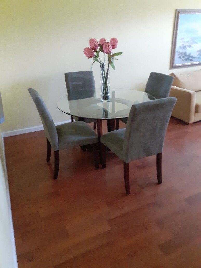 Glass Top Wooden Table And 4 Chairs