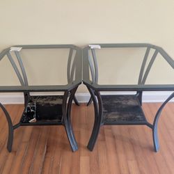 Pair of Allie Modern Metal & Glass End Tables - Quick Sale!