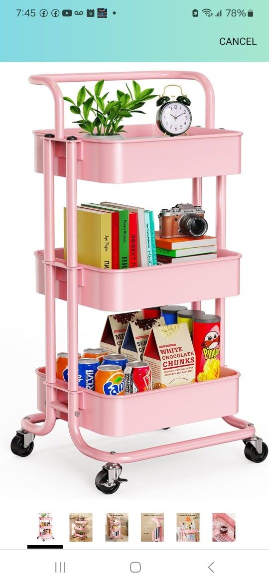 Pipishell 3 Tier Mesh Utility Cart, Rolling Metal Organization Cart with Handle and Lockable Wheels, Multifunctional Storage Shelves for Kitchen Livin