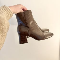 Brown Croc Square Toe Boots