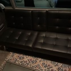 Black Leather Adjustable Sofa  
