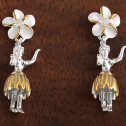 Silver 8mm hula earrings two tone