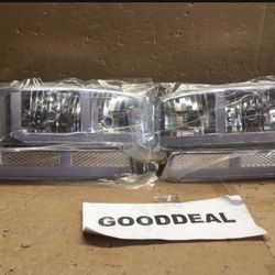 #93 Fit 99-07 GMC Sierra/Yukon Chrome Clear LED DRL Strip Headlight 