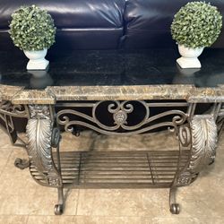 Ornate iron and Marble sofa back table!