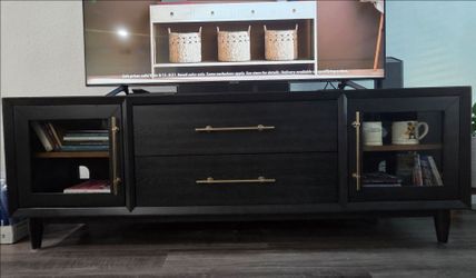 72" Black Wood TV Stand Media Console with Drawers