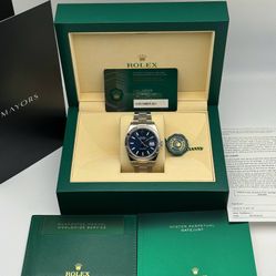 2021 Rolex Datejust 41mm stainless steel oyster bracelet 18k white gold fluted bezel blue stick dial 126334 bracelet box card FULL SET MAYORS