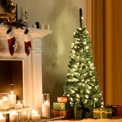 4.5-ft Costway cm22070 Pre-lit Pencil Artificial Christmas Tree with White LED Lights
