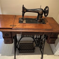 Antique Singer Sewing Machine In Table