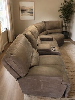 🔥 Modern Power Reclining Sectional w/ Console & Corner Seat – Gray/Taupe