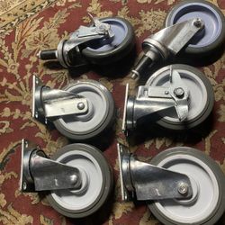 New  Caster Kit Medium Duty 2-3/8”x3-5/8”Plate CasterGray Polyurethane 3 Top Brake and 3 Non- Brake Box. 