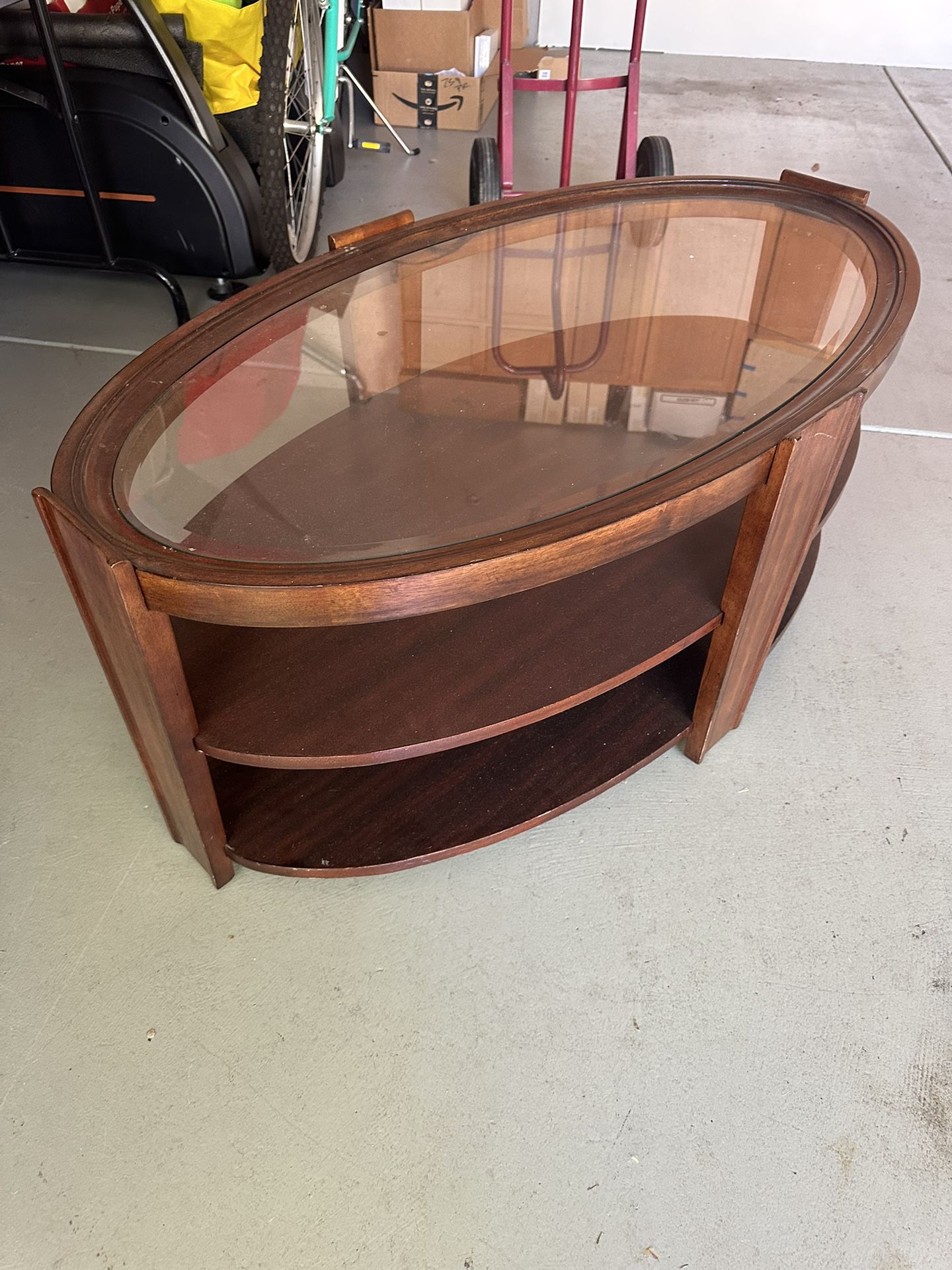 Oval Wood Coffee Table With 2 Matching End Tables And Sofa Table With Glass Top