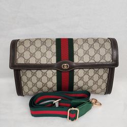 Auth Gucci GG Sherry Line Clutch To Crossbody Bag 