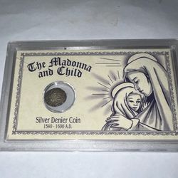 The madonna and child silver denier coin