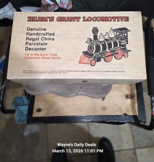 Vintage Jim Beam “Grant 1872” Locomotive Train Decanter – Full Sealed – Regal China Porcelain Collectible. FREE