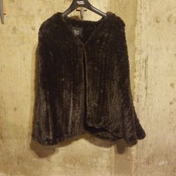 Dk. Brown Faux Fur Poncho - Hook Closure In Front.