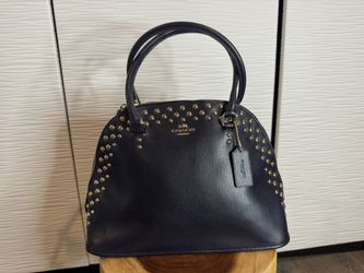COACH Black Studded Pebbled Satchel Top Handle Bag Gold Tone Hardware Strap
