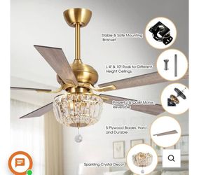 52-Inch Ganga Modern Reversible Crystal Ceiling Fan with Light, Downrod and Remote Control