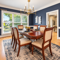 Elegant Wood Dining Table with 6 Upholstered Chairs