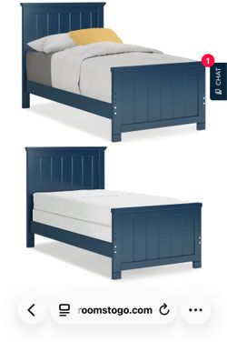 Rooms To Go Navy Bedroom Set – 2 Twin Beds + Dresser + Mattresses
