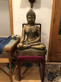 Large Metal and Plaster Buddha Statue, painted in Bronzes/Gold!!