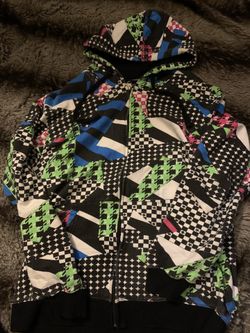 y2k all over print multi colored zip up hoodie
