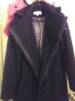 Like NEW, CALVIN KLEIN ZIP UP COAT WITH HOOD,, BLACK,, SIZE XL