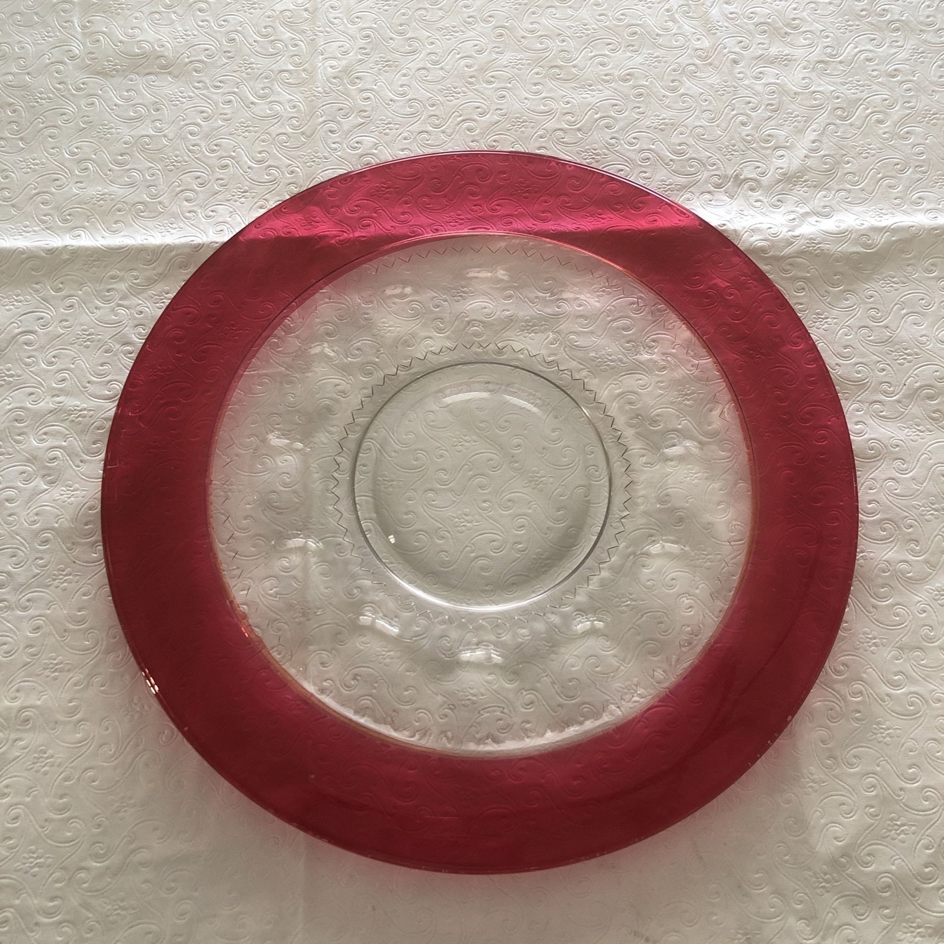 Tiffin Thumbprint Kings Crown 13” Platter Cranberry Flash