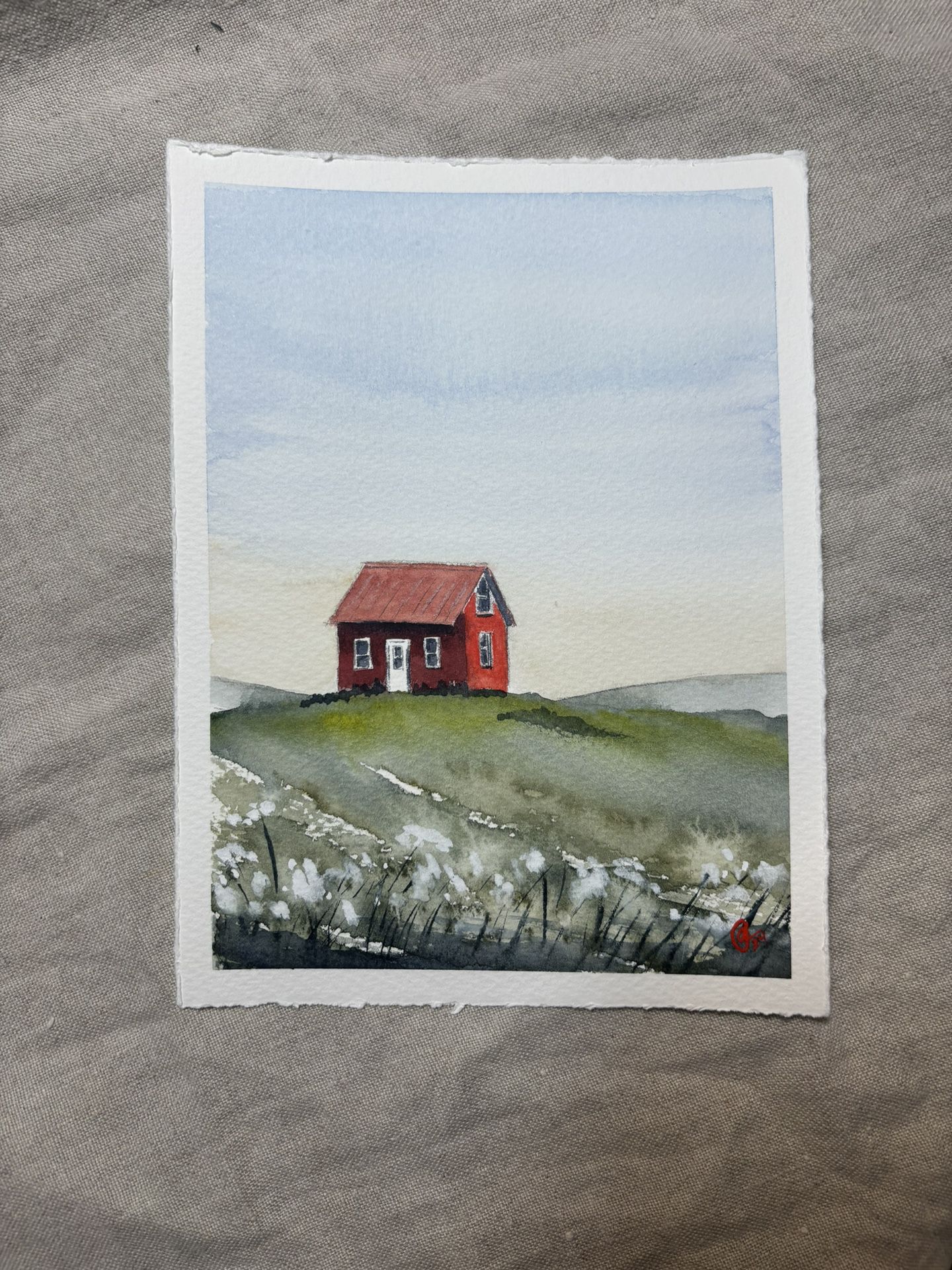 Iceland Cabin Original Watercolor Painting 