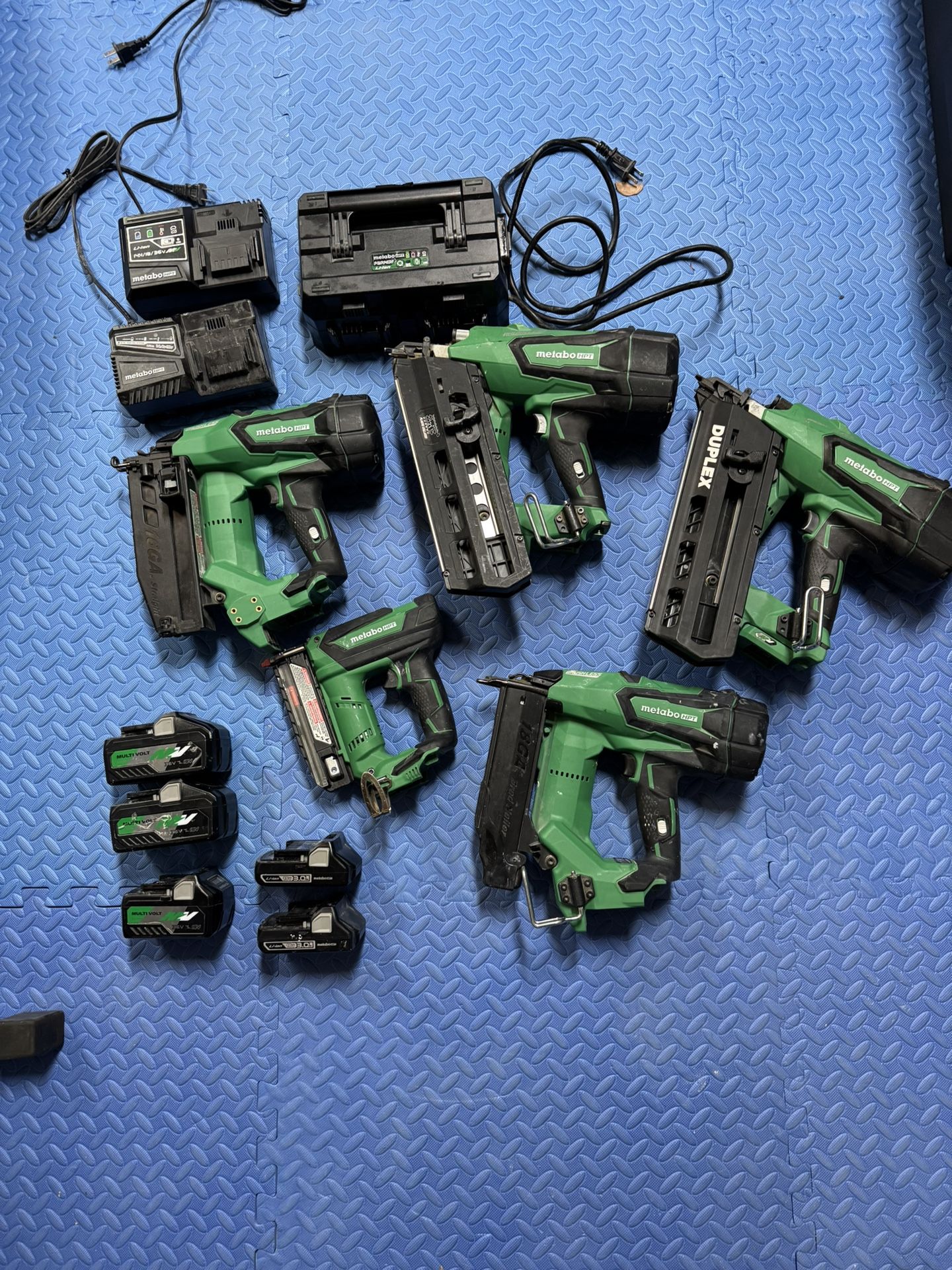 Lot Of Metabo Cordless Nail guns, Chargers, And batteries
