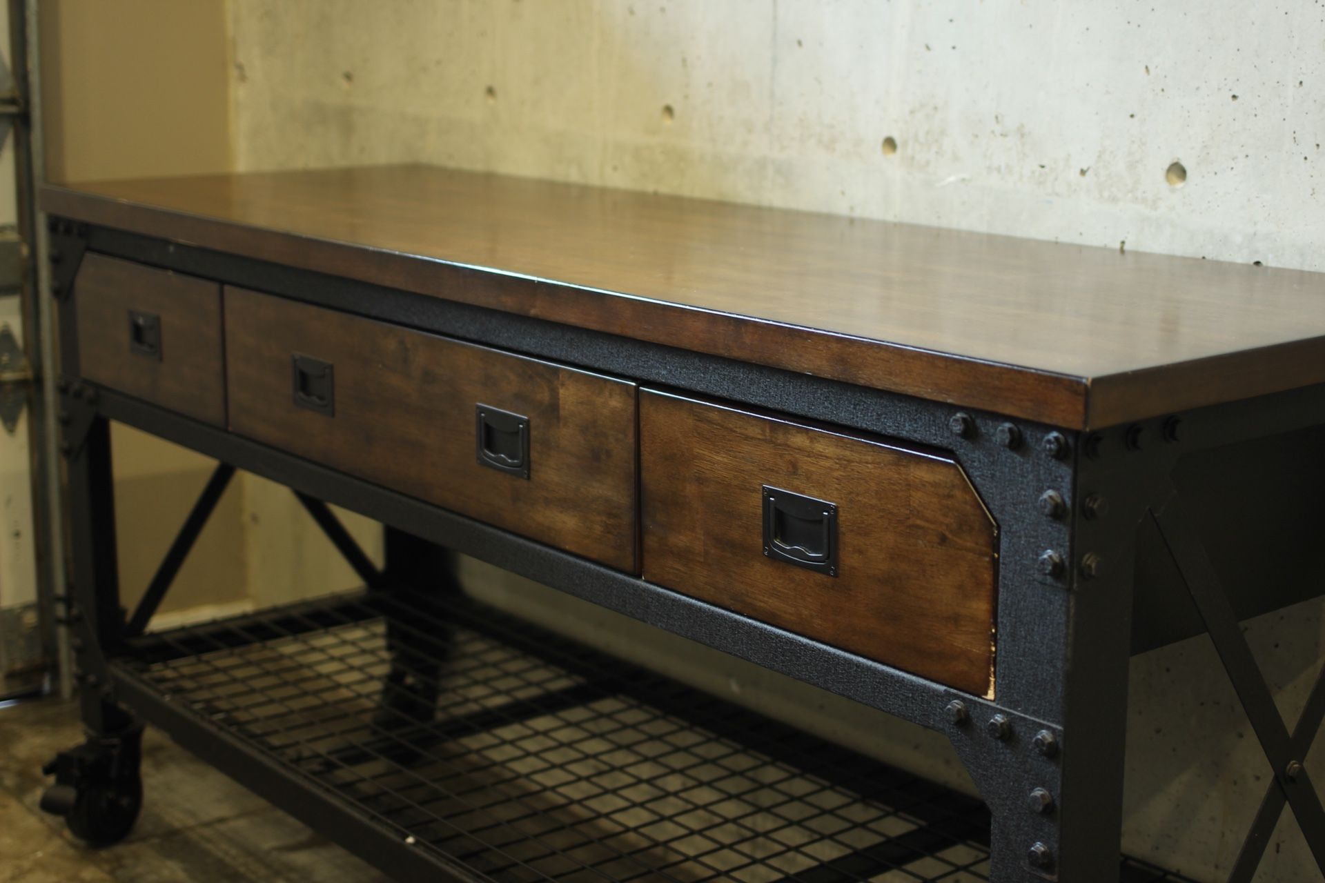 72” Whalen industrial metal and wood workbench for Sale in Woodinville