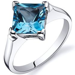 2 ct Princess Cut Swiss Blue Topaz Solitaire Ring in Sterling Silver

